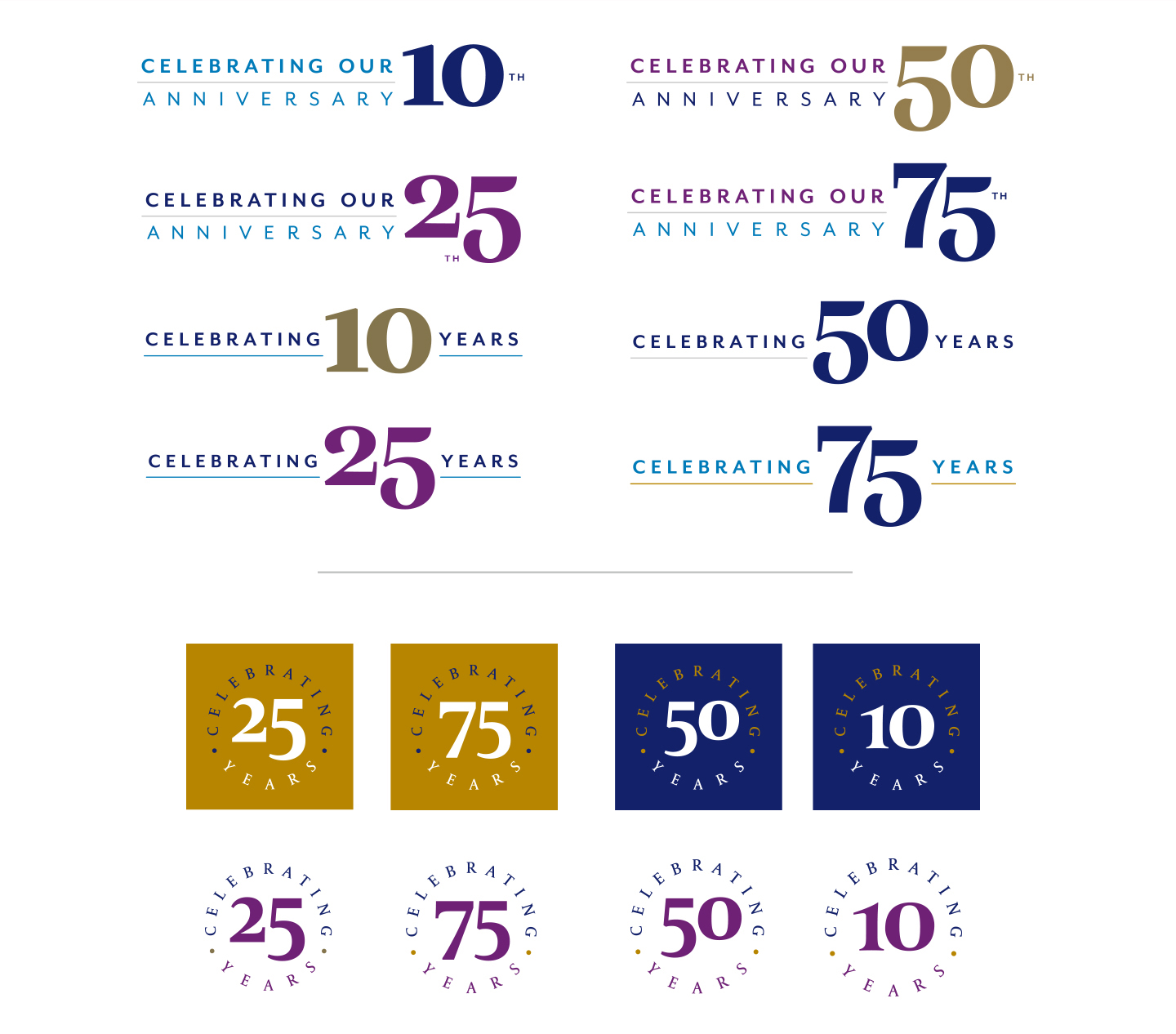 presentation of colors, graphics, and fonts used in anniversary graphics