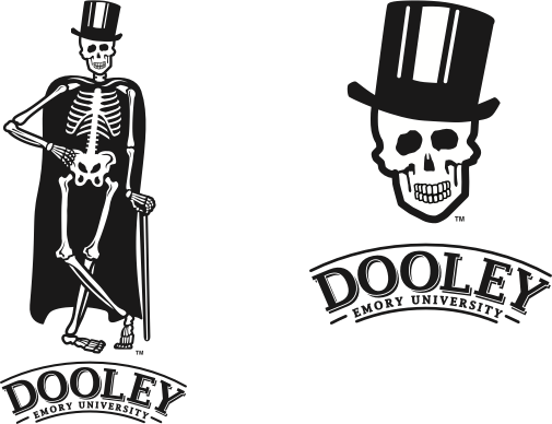 two trademarked images of Dooley skeleton