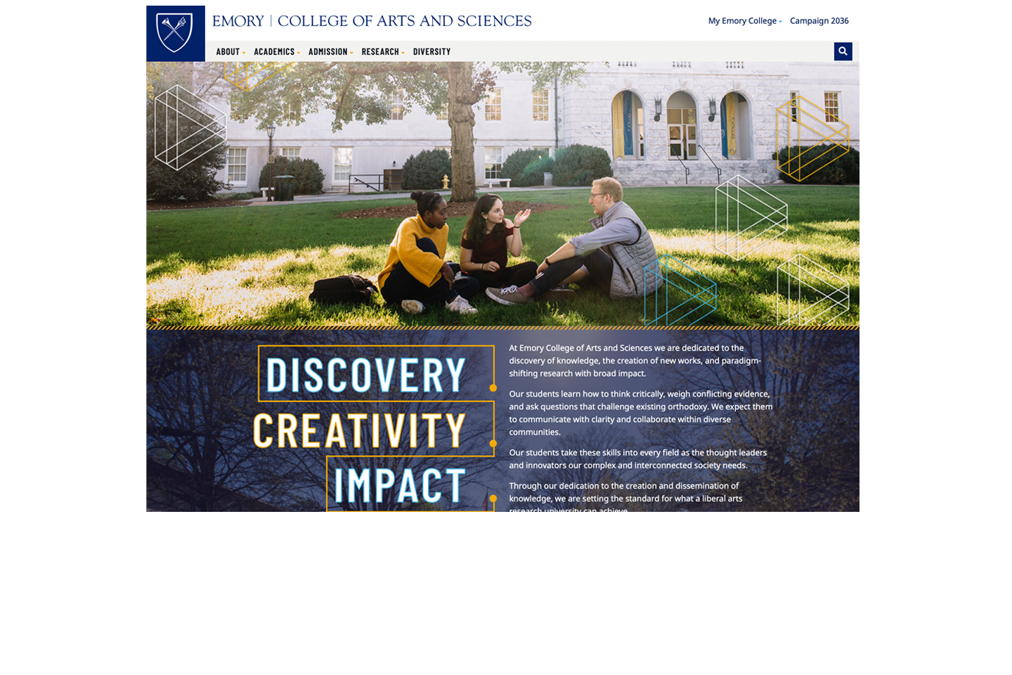 a photo of Emory College's web home page
