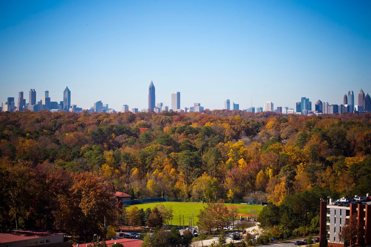 view of atlanta skyline from emory campus