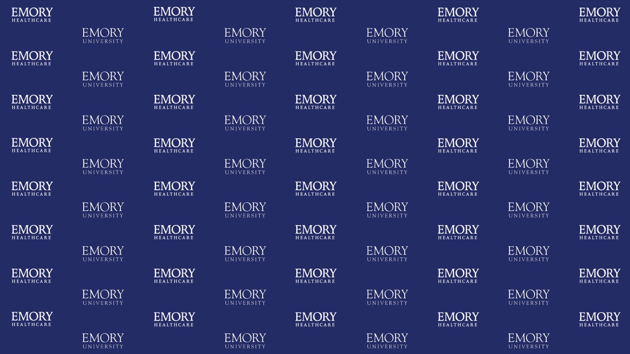 blue background with emory healthcare and emory university logos repeated