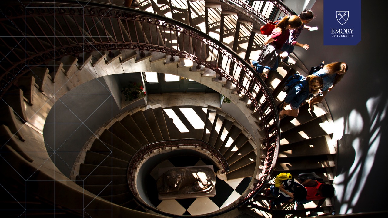 view looking down from the top of a spiral staircase 