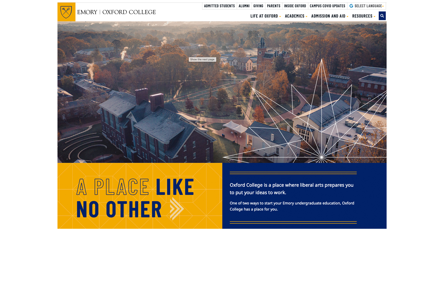 an image of Oxford College's home page